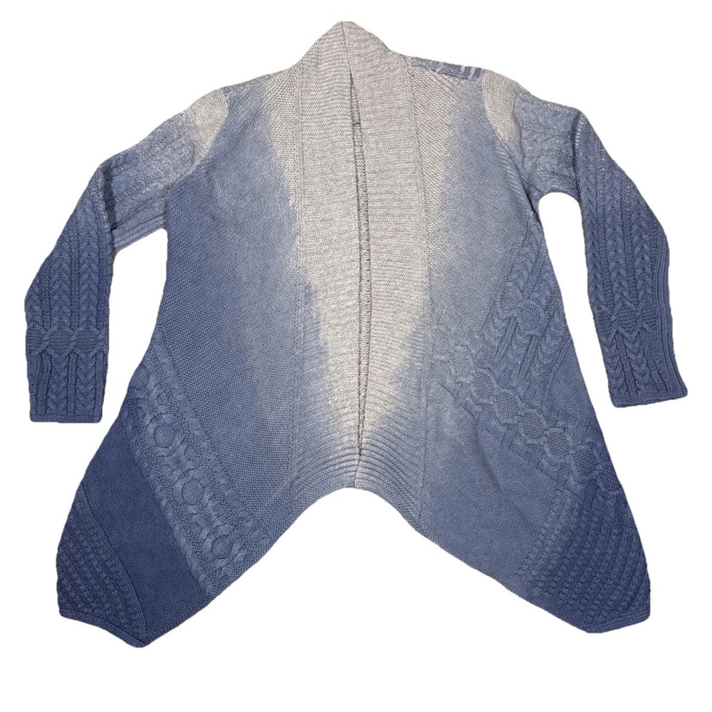 Nic+Zoe Open Front Cable Knit Cotton Cardigan Blue Ombre Womens M Beachy Boho - Picture 3 of 9